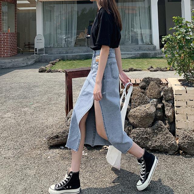 デニムスカート スリット ハイウエスト 送料無料 即日発送-8