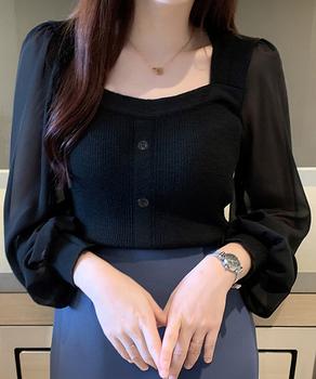 シャツブラウス 袖切り替え ニットソー 送料無料 即日発送-2