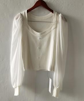 シャツブラウス 袖切り替え ニットソー 送料無料 即日発送-8