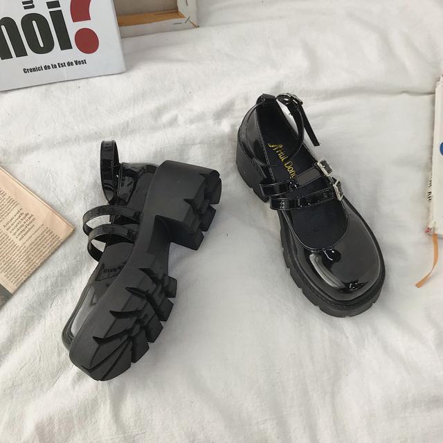 ローファー 黒 おでこ靴 厚底 パンプス 送料無料 即日発送-2