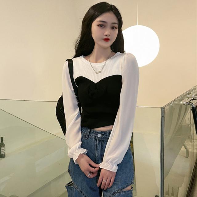 ニットトップス シフォン パフスリーブ 送料無料 即日発送-7