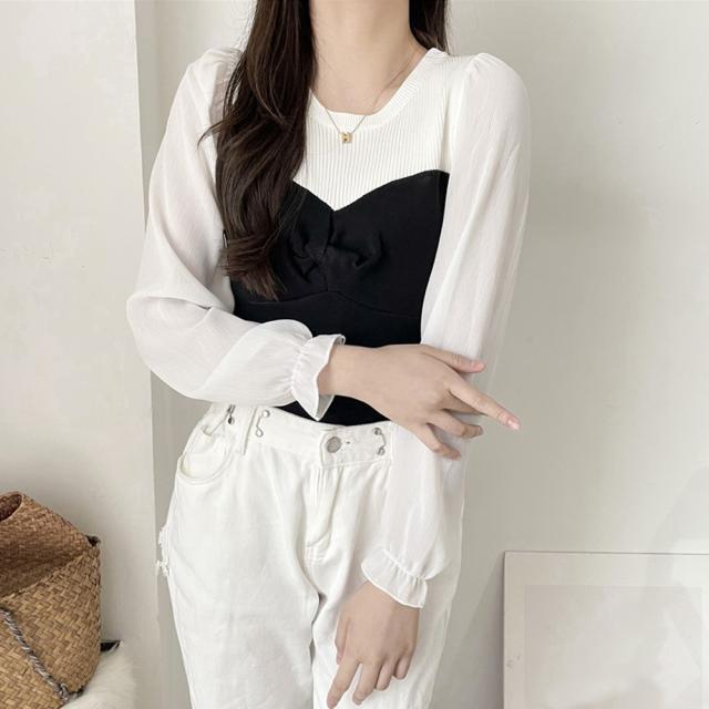 ニットトップス シフォン パフスリーブ 送料無料 即日発送-8