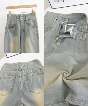 ハイウエスト デニムパンツ レディース　ウォッシュブルー 送料無料 即日発送-9