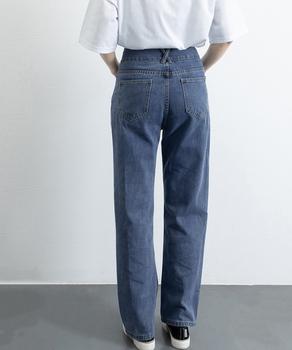 ハイウエスト デニムパンツ レディース　ウォッシュブルー 送料無料 即日発送-4