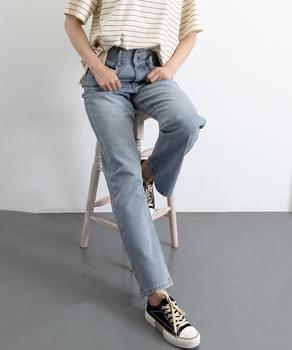 ハイウエスト デニムパンツ レディース　ウォッシュブルー 送料無料 即日発送-5