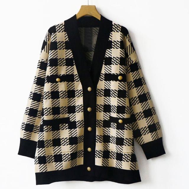 ニットカーディガン レディースチェック柄 送料無料 即日発送-2