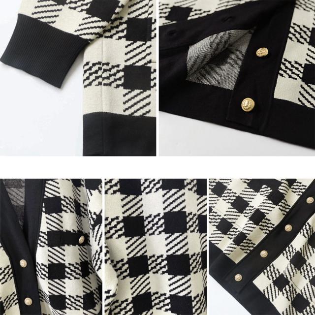 ニットカーディガン レディースチェック柄 送料無料 即日発送-4