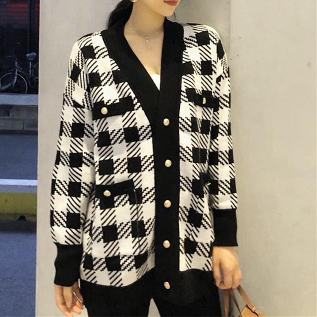 ニットカーディガン レディースチェック柄 送料無料 即日発送-5