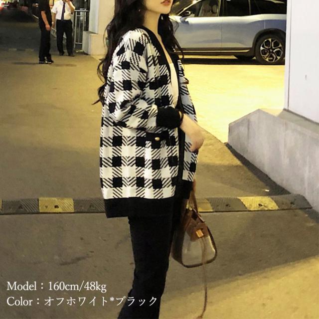 ニットカーディガン レディースチェック柄 送料無料 即日発送-6