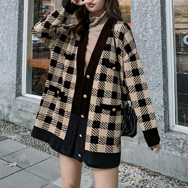 ニットカーディガン レディースチェック柄 送料無料 即日発送-8