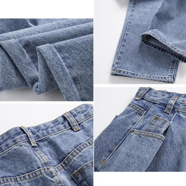 ハイウエスト タックデニムパンツ 送料無料 即日発送-3