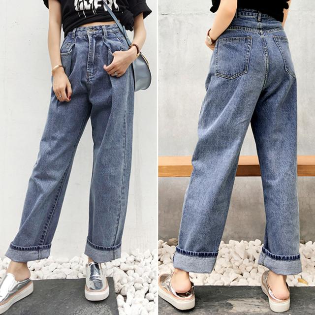 ハイウエスト タックデニムパンツ 送料無料 即日発送-4