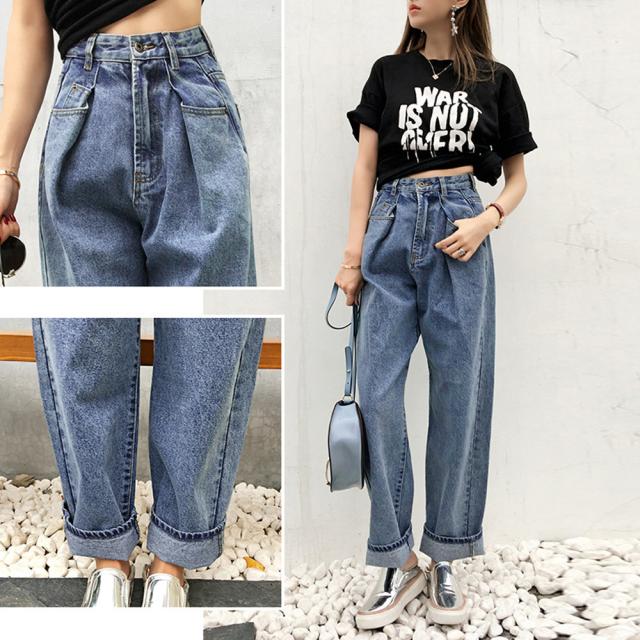 ハイウエスト タックデニムパンツ 送料無料 即日発送-6