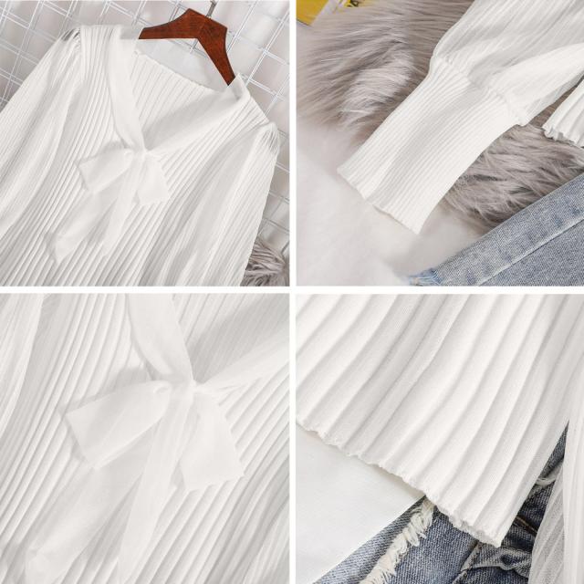 プリーツ リブニット トップス 異素材 送料無料 即日発送-2