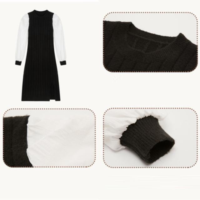 ワンピース ニットワンピース 袖異素材 パフスリーブ 送料無料 即日発送-3