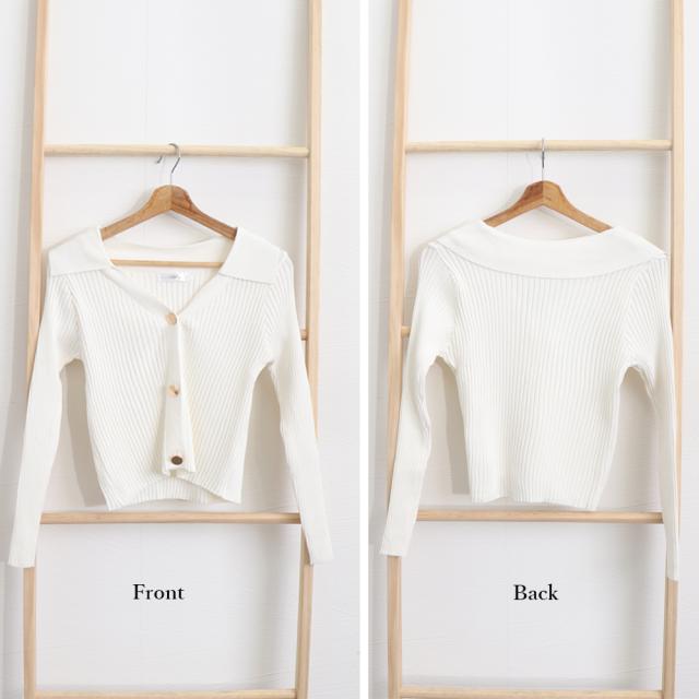 折り襟リブニット レディース 送料無料 即日発送-2