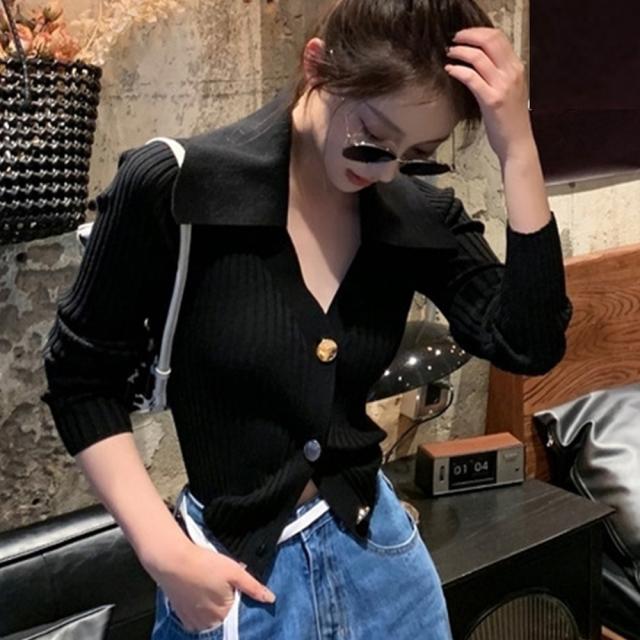 折り襟リブニット レディース 送料無料 即日発送-4