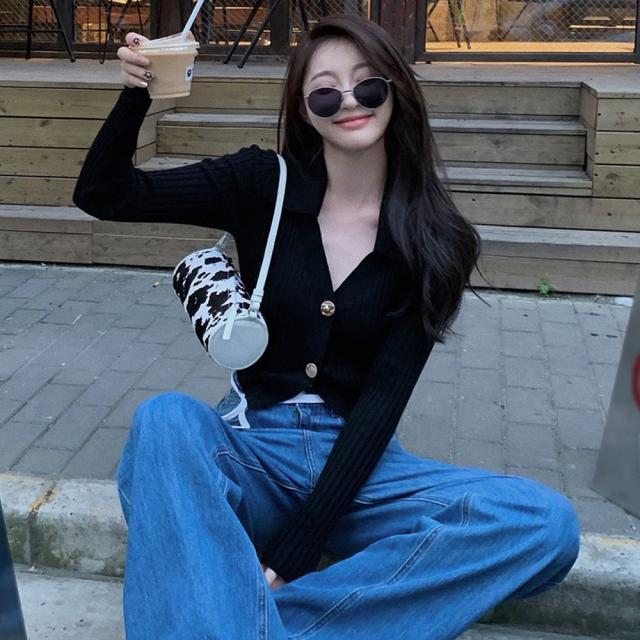 折り襟リブニット レディース 送料無料 即日発送-5