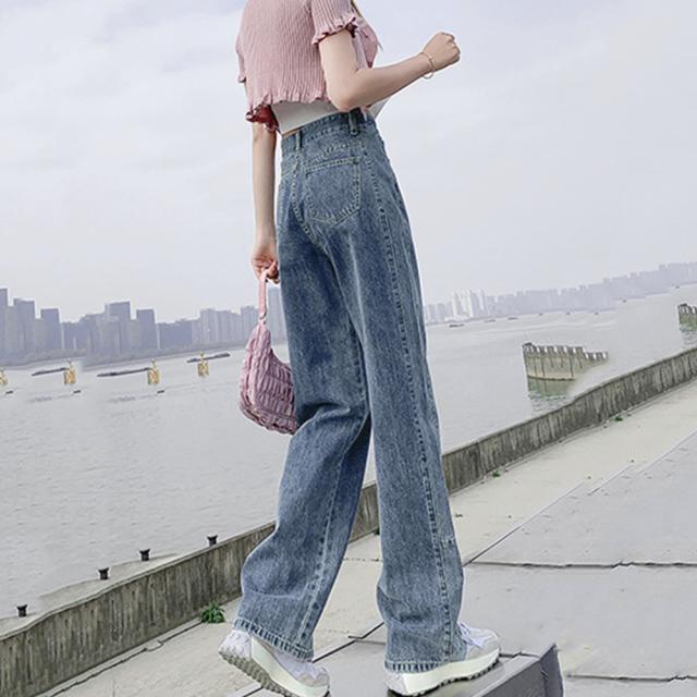 ストレートデニムパンツ ハイウエスト美脚 送料無料 即日発送-6