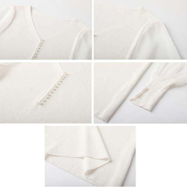 ニットトップス レディース シフォン袖 送料無料 即日発送-2