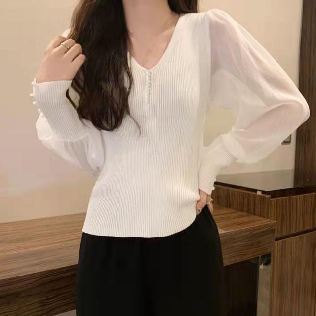 ニットトップス レディース シフォン袖 送料無料 即日発送-6