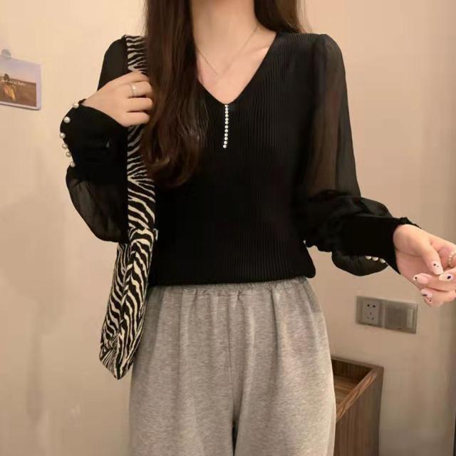 ニットトップス レディース シフォン袖 送料無料 即日発送-8