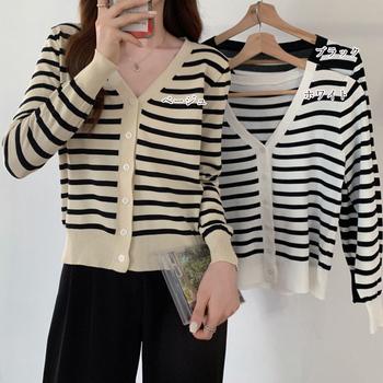 ボーダー柄 ニットカーディガン 送料無料 即日発送-1