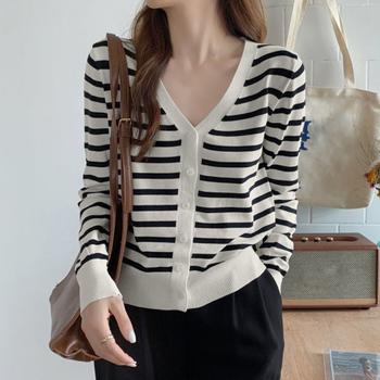 ボーダー柄 ニットカーディガン 送料無料 即日発送-4