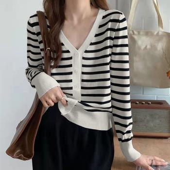 ボーダー柄 ニットカーディガン 送料無料 即日発送-5