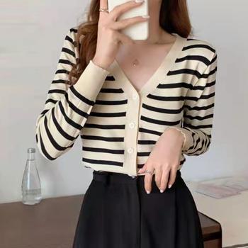 ボーダー柄 ニットカーディガン 送料無料 即日発送-8