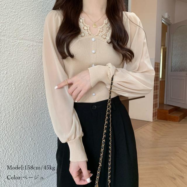 異素材ニットトップス レディース 送料無料 即日発送-6