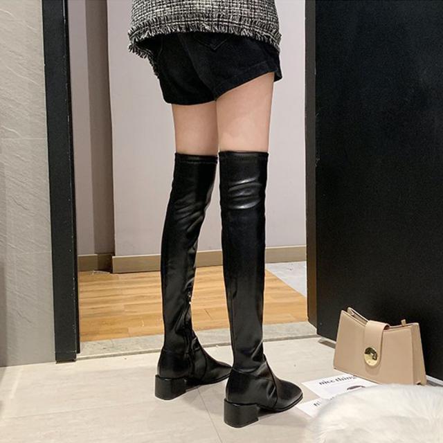 ニーハイブーツ スクエアトゥ 美脚ブーツ 送料無料 即日発送-6