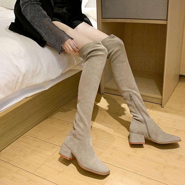 ニーハイブーツ スクエアトゥ 美脚ブーツ 送料無料 即日発送-7