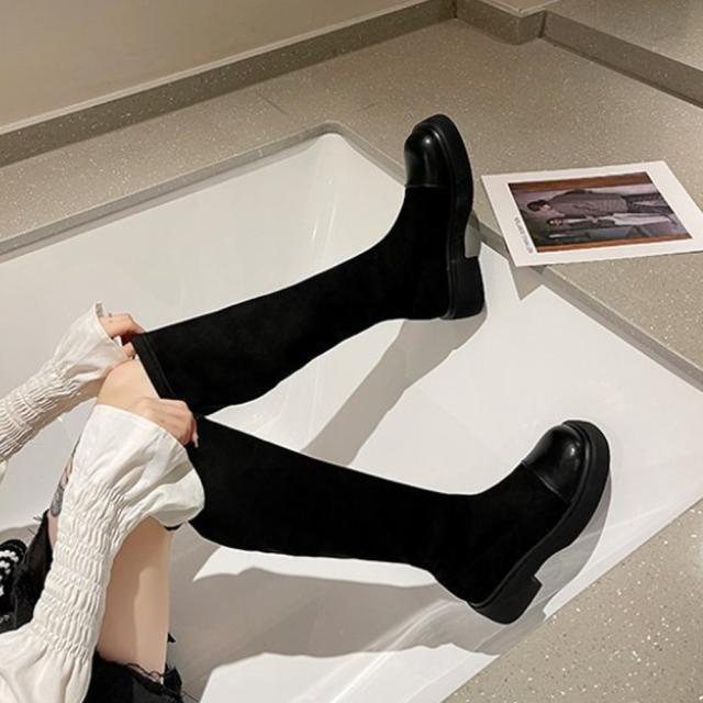 ロングブーツ ラウンドトゥ 厚底ブーツ 送料無料 即日発送-2