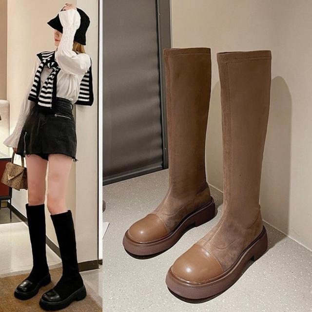 ロングブーツ ラウンドトゥ 厚底ブーツ 送料無料 即日発送-4