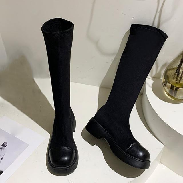 ロングブーツ ラウンドトゥ 厚底ブーツ 送料無料 即日発送-7