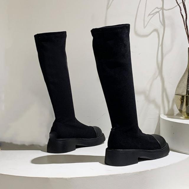 ロングブーツ ラウンドトゥ 厚底ブーツ 送料無料 即日発送-8