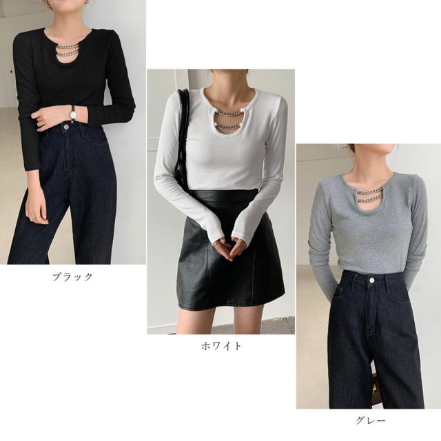 ネックレス風 Tシャツ レディース 長袖 送料無料 即日発送-1