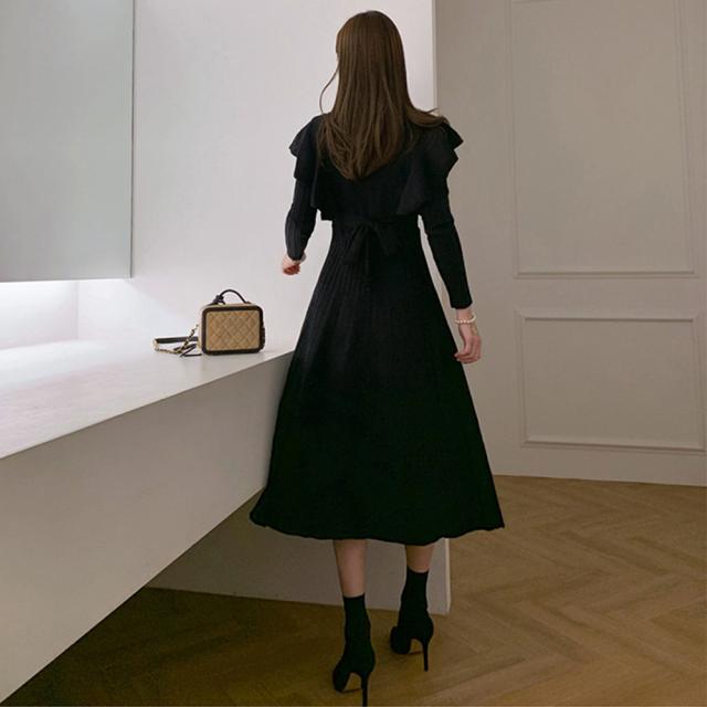 ワンピース ショルダーフリルニットワンピース 送料無料 即日発送-9