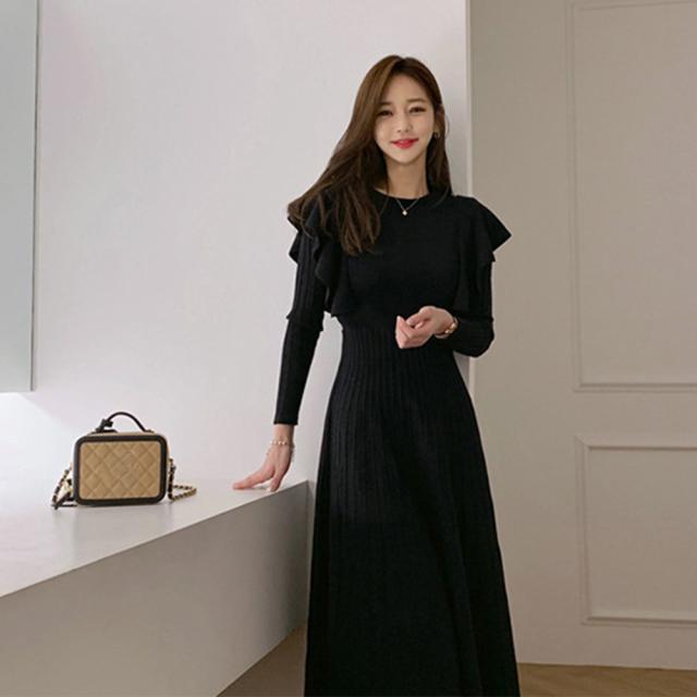 ワンピース ショルダーフリルニットワンピース 送料無料 即日発送-7