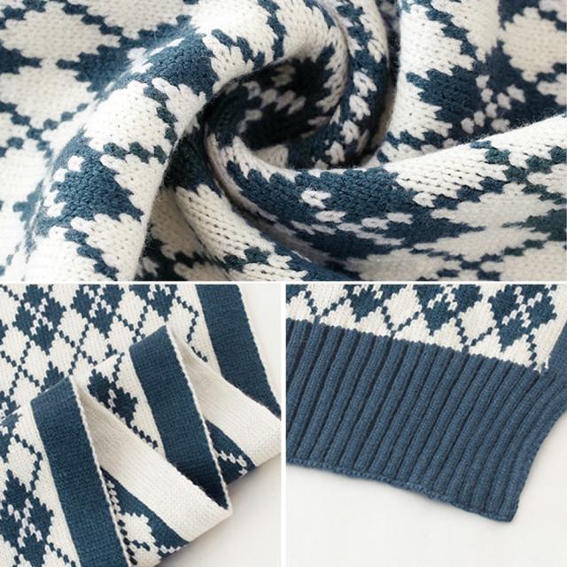 アーガイル柄 ニットマフラー レトロ風 送料無料 即日発送-2