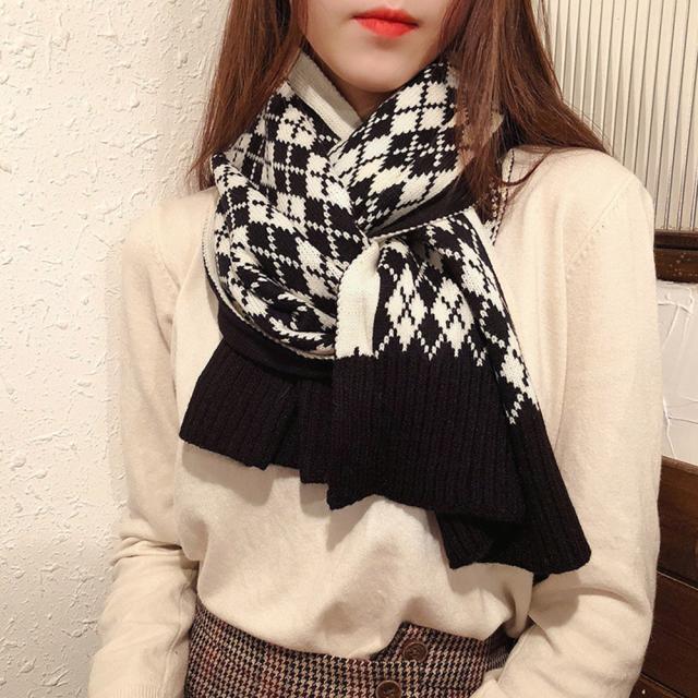 アーガイル柄 ニットマフラー レトロ風 送料無料 即日発送-4