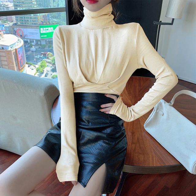 タートルネックトップスカットソー 送料無料 即日発送-8