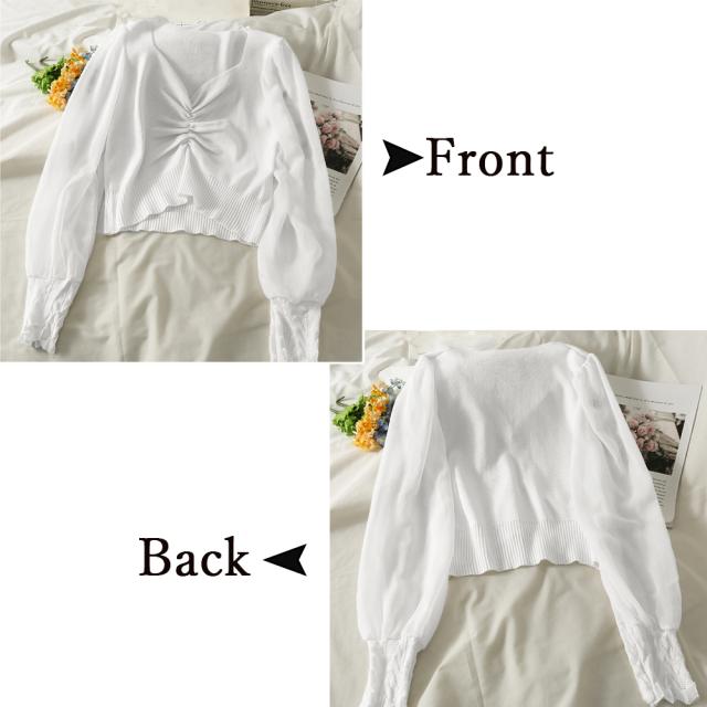 フロントギャザーニットブラウス 長袖 送料無料 即日発送-2
