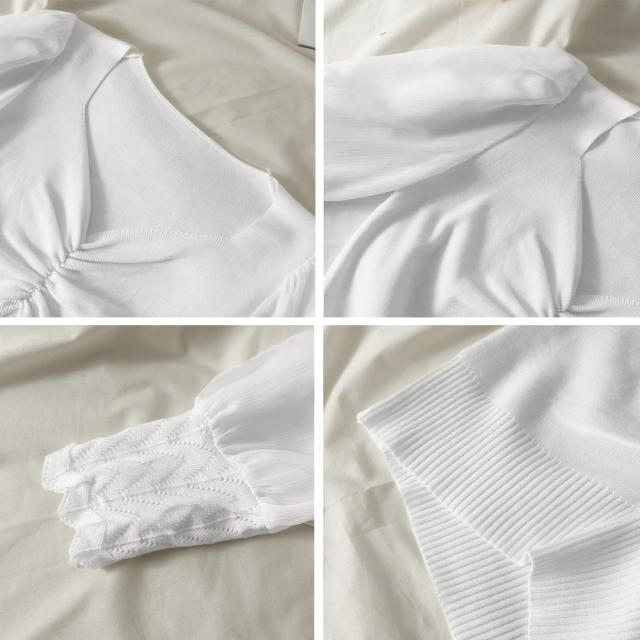 フロントギャザーニットブラウス 長袖 送料無料 即日発送-3