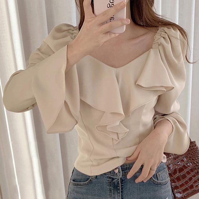 ファッション 長袖ブラウス フリル襟 送料無料 即日発送-6