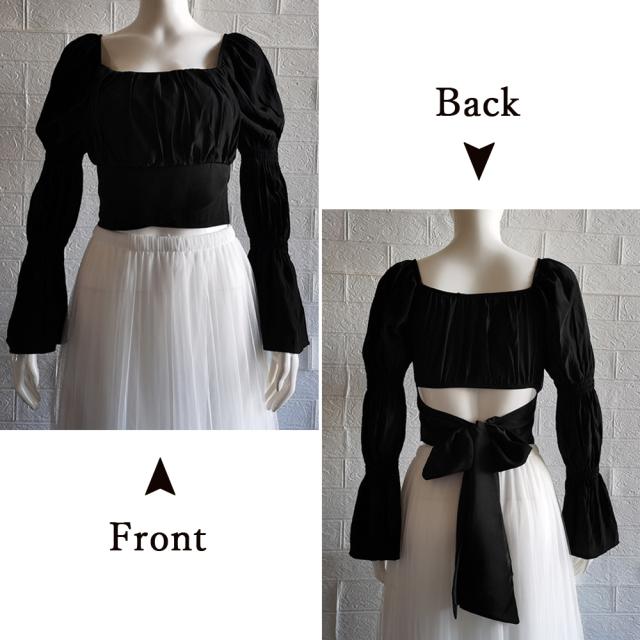 バックリボン ブラウス スクエアネック 送料無料 即日発送-9