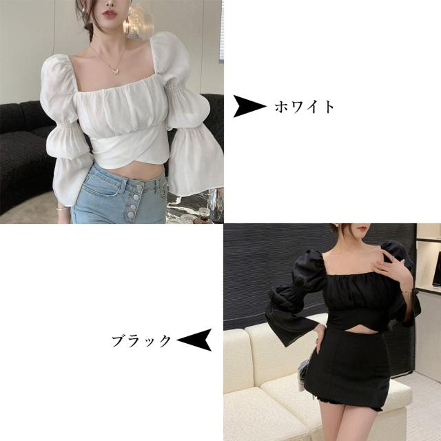 バックリボン ブラウス スクエアネック 送料無料 即日発送-1