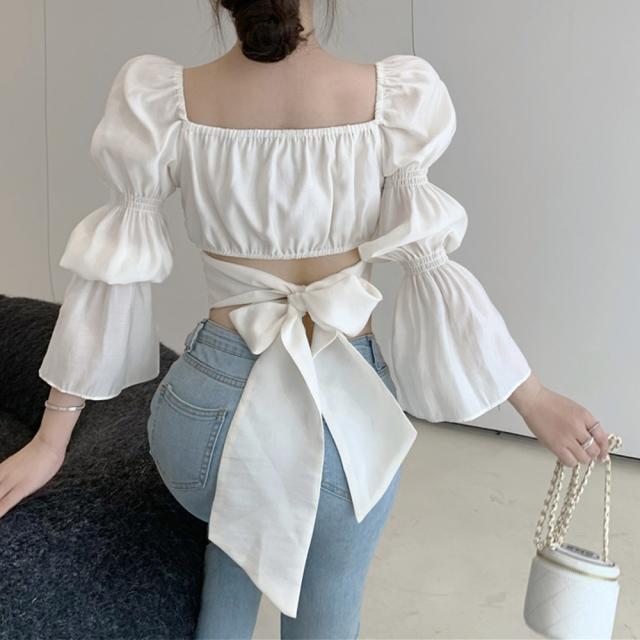 バックリボン ブラウス スクエアネック 送料無料 即日発送-5