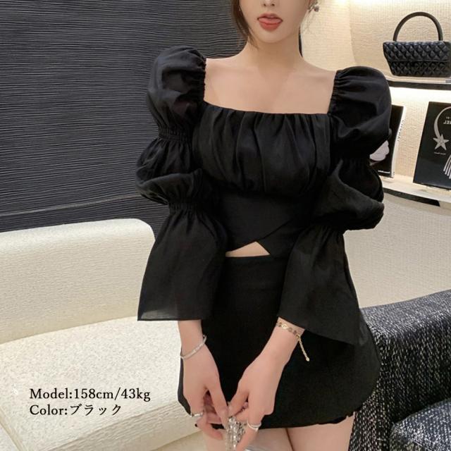 バックリボン ブラウス スクエアネック 送料無料 即日発送-7